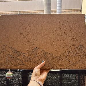 Hand-Drawn Mountain Landscape Cork Wall Art - Brown